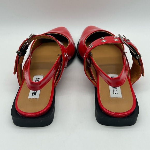 Steve Madden Smokee Red Slingback Flats | Silver Buckle Detail Sz 6.5 Vegan NWB - Picture 7 of 11
